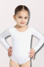 NWT Capezio Children's Team Basics Long Sleeve Nylon-Lycra Leotard in White