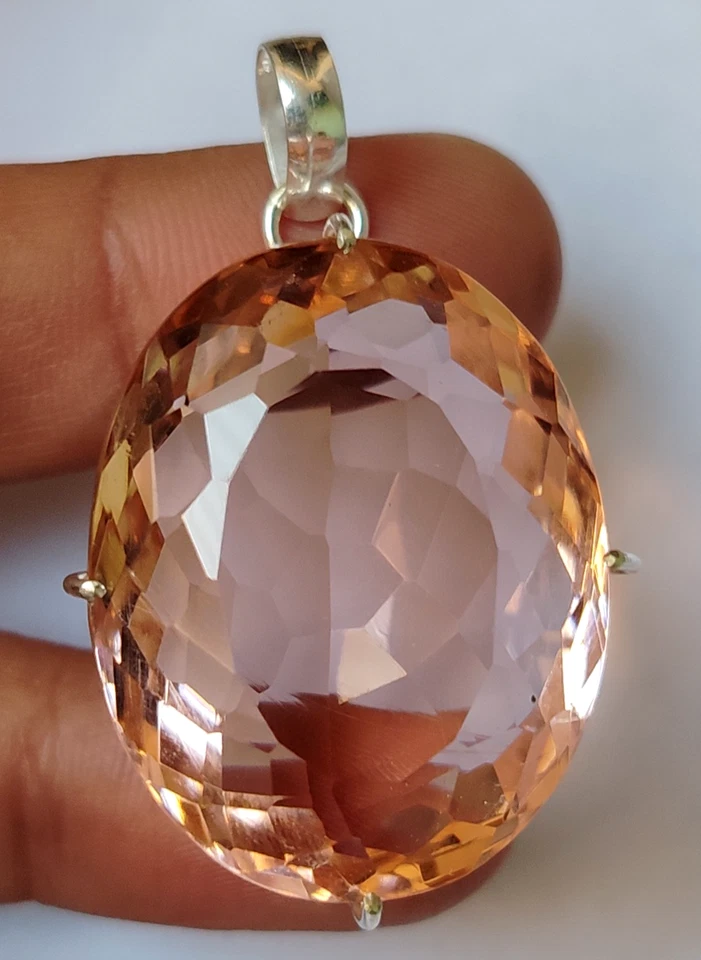 96.70 Ct. Large Oval Cut Peach Topaz 925 Sterling Silver Pendant Gift for Women - Image 3 of 4
