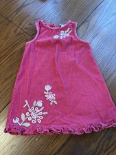 VTG Old Navy Girls Pink Corduroy Dress Yarn Embroidered Flowers 3T
