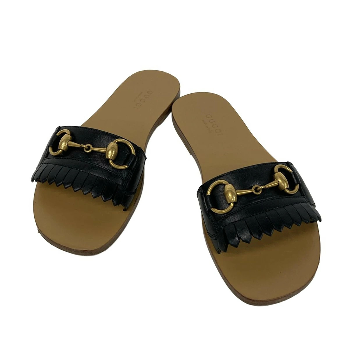 GUCCI sandals horsebit beige x black leather thumbnail 2