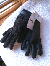 UGG KNIT CUFF SHERPA  LEATHER GLOVE BLACK S/M FAUX FUR LINING LEATHER PALM 75