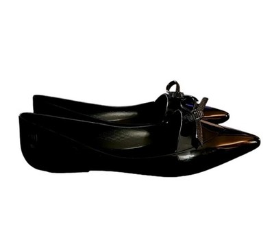 Melissa X Jason Wu Black Pointed Flats Bow Sz 10