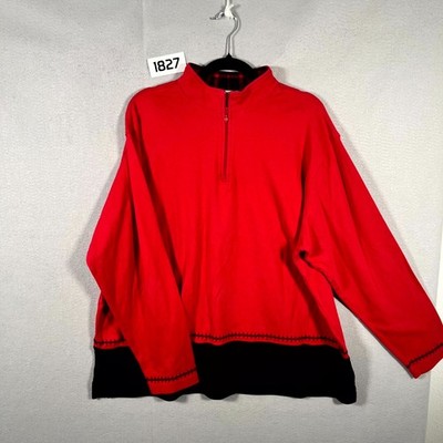 Vintage Made In HongKong Bechamel Sweater Womens XL Red Black Quarter Zip Cotton