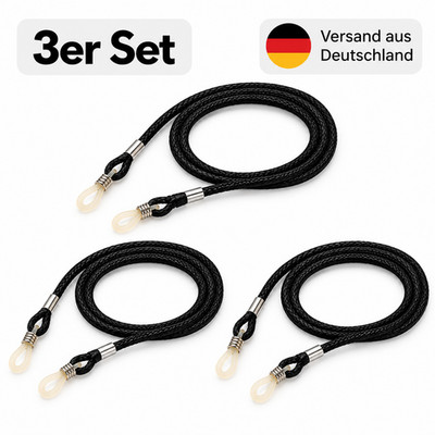 3x Brillenband 60cm Schwarz Brillenkette Brillenkordel Brillenhalter Geflochten