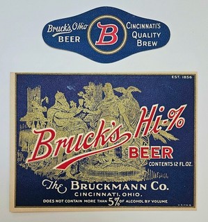1930's U Permit beer label BRUCK's HI % BEER Cincinnati OH 10 day