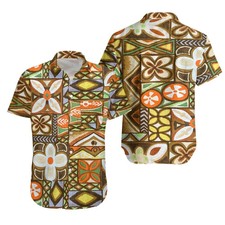 Vintage Atomic Tiki Mod Barkcloth Loop Collar Hawaiian Shirt