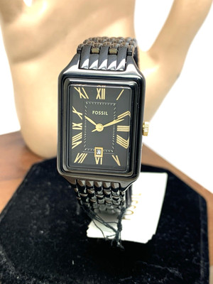 Fossil Women's Watch ES5385 Raquel Quartz Tank Gold Black Stainless Steel 23mm