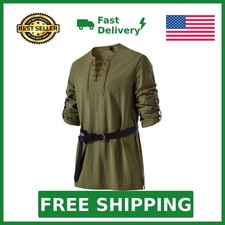 JEMITOP Mens Pure Cotton Vintage Shirt Renaissance Costume Without Belt Lac...