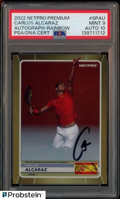 2022 Netpro Premium Tennis Rainbow Carlos Alcaraz 81/100 PSA 9 PSA/DNA 10 AUTO