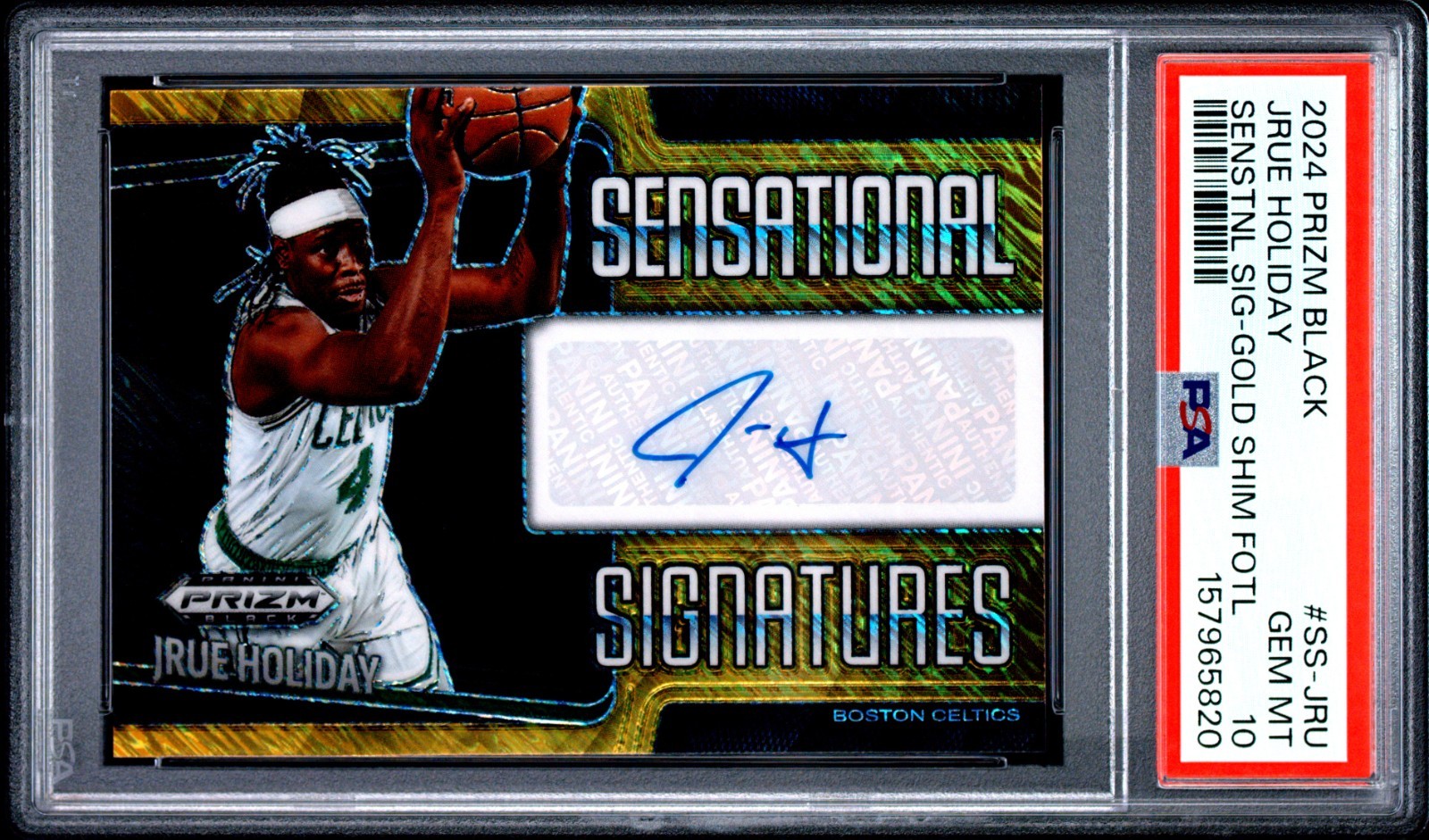 JRUE HOLIDAY 2024 PANINI PRIZM BLACK GOLD SHIMMER SENSATIONAL AUTO 9/10 PSA 10