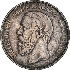 [#971197] Coin, German States, BADEN, Friedrich I, 5 Mark, 1875, Stuttgart, EF