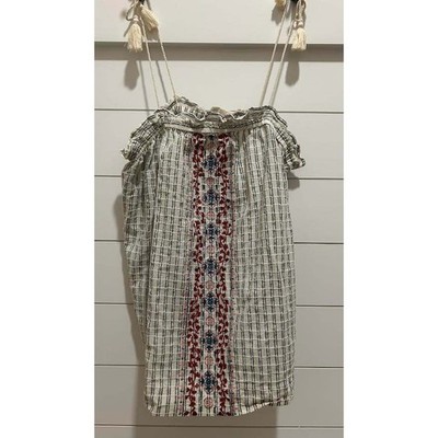 Universal Thread Womens L Boho Embroidered Tassel Strap Cotton Camisole Cream