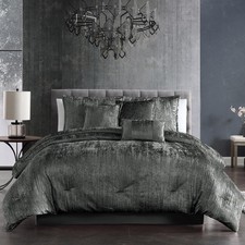 Riverbrook Home Turin Plush Comforter Set, Queen, Charcoal, 7-Piece Set