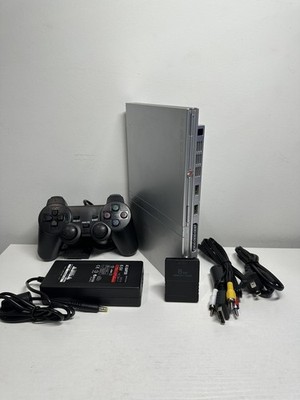 Sony PlayStation 2 PS2 Slim Silver Console Bundle  Controller / Cables /8MB Card