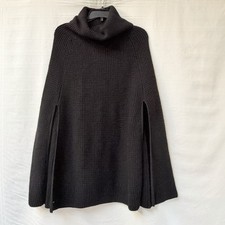 Poncho Lauren Ralph Lauren Talla Única Negro Mezcla Lana Capucha Cuello Tortuga Tejido Gofre