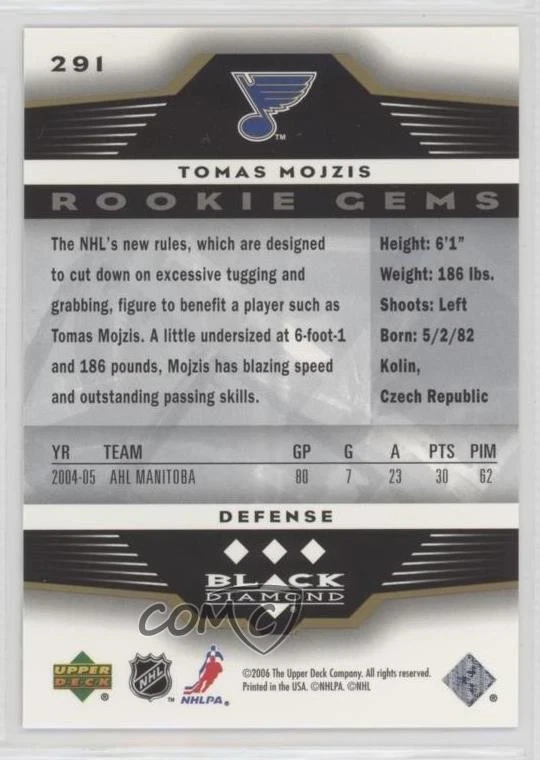2005-06 Upper Deck Black Diamond Rookie Gems Tomas Mojzis #291 Rookie RC - Image 2 of 2