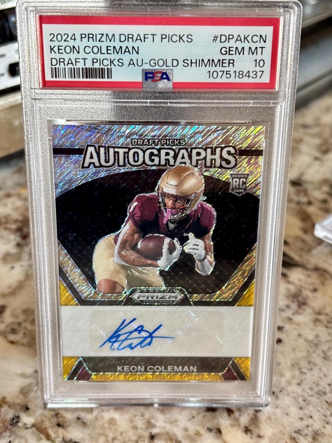 2024 Prizm Draft Picks Keon Coleman Gold Shimmer RC Auto /15 PSA 10 Bills