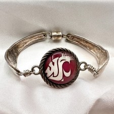 WSU Cougars Spoon Handle Bracelet 7in Silver Tone Red Team Jewelry