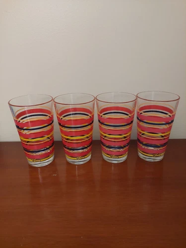 4  Fiesta Fiestaware Striped Orange Red  Black Yellow Tumblers 5 3/4"