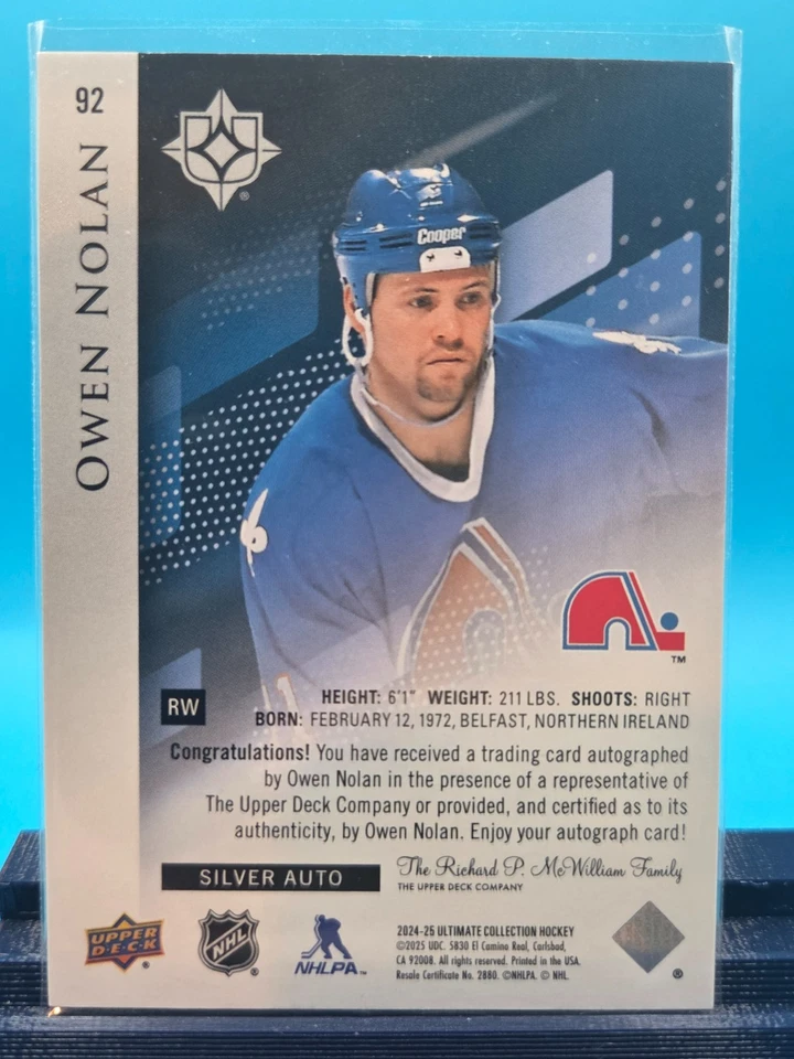 2024-25 Ultimate Collection OWEN NOLAN Legends Silver Auto Quebec Nordiques SSP Foto 3 de 4