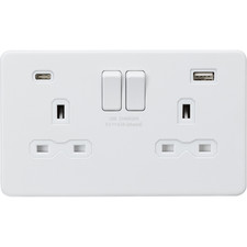 Knightsbridge Screwless 13A 2G SP Switched Socket with dual USB C+A 5V DC 4.0A