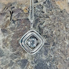 Zales Lab Created White Sapphire Tilted Square Pendant Necklace 925 Silver 18"