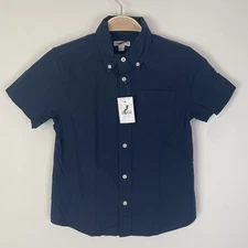 J. Crew Crewcuts Kids' short-sleeve stretch poplin button-down Navy Sz 8 CA375