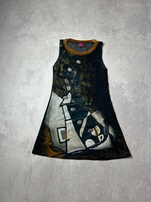 SAVE THE QUEEN Mesh Mini Dress Art Print Made in Italy Size M Vintage Aesthetic