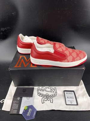 MCM Red Neo Terrain Slip-On Sneakers Lauretos Jacquard US 6 Box Dust Bag
