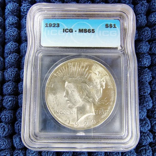 1923 Silver Peace Dollar - Philadelphia Mint - 90% Silver - ICG MS 65