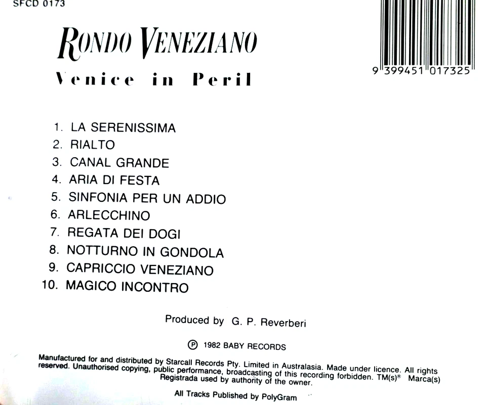 Rondo Veneziano - Venecia en peligro - CD, en muy buena condición Foto 2 de 2