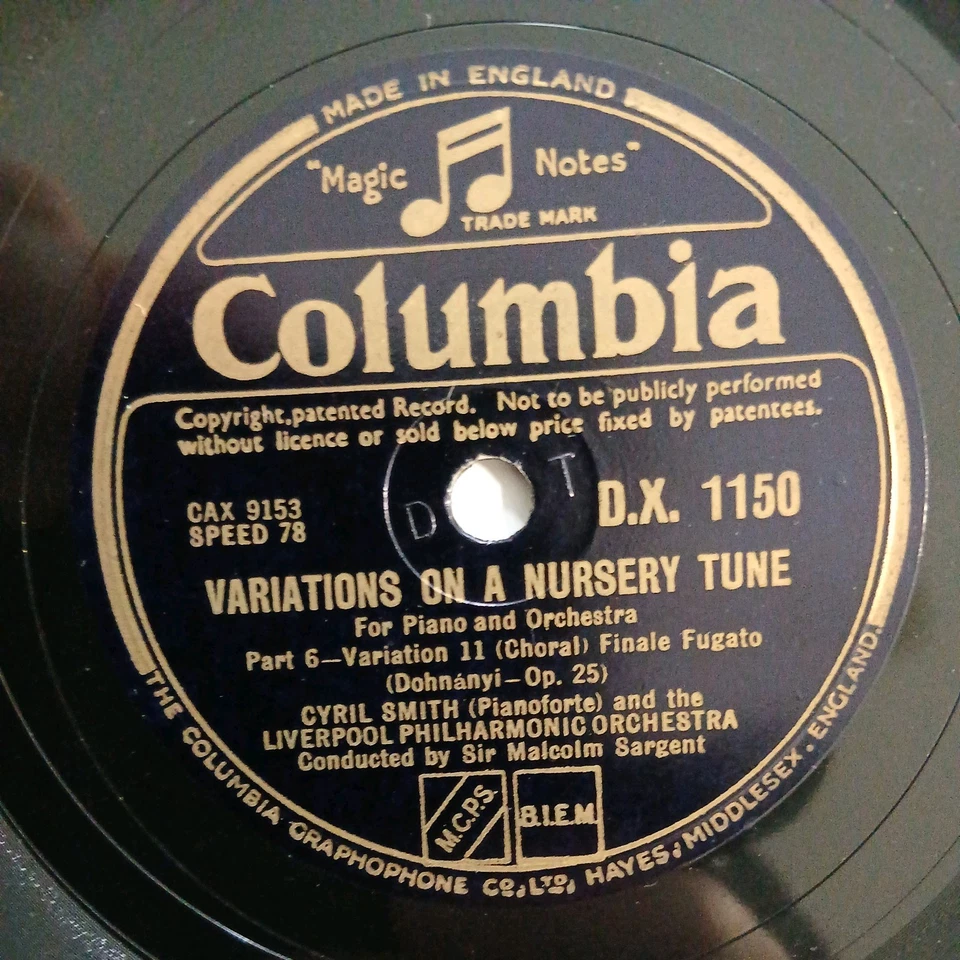 CYRIL SMITH PIANO "Variations on a Nursery Tune"  COLUMBIA D.X. 1150 - Image 2 of 2
