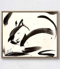 Maria Art BLACK WHITE CAT 14x17 MIXED MEDIA PAPER Abstract Contemporary Decor 6