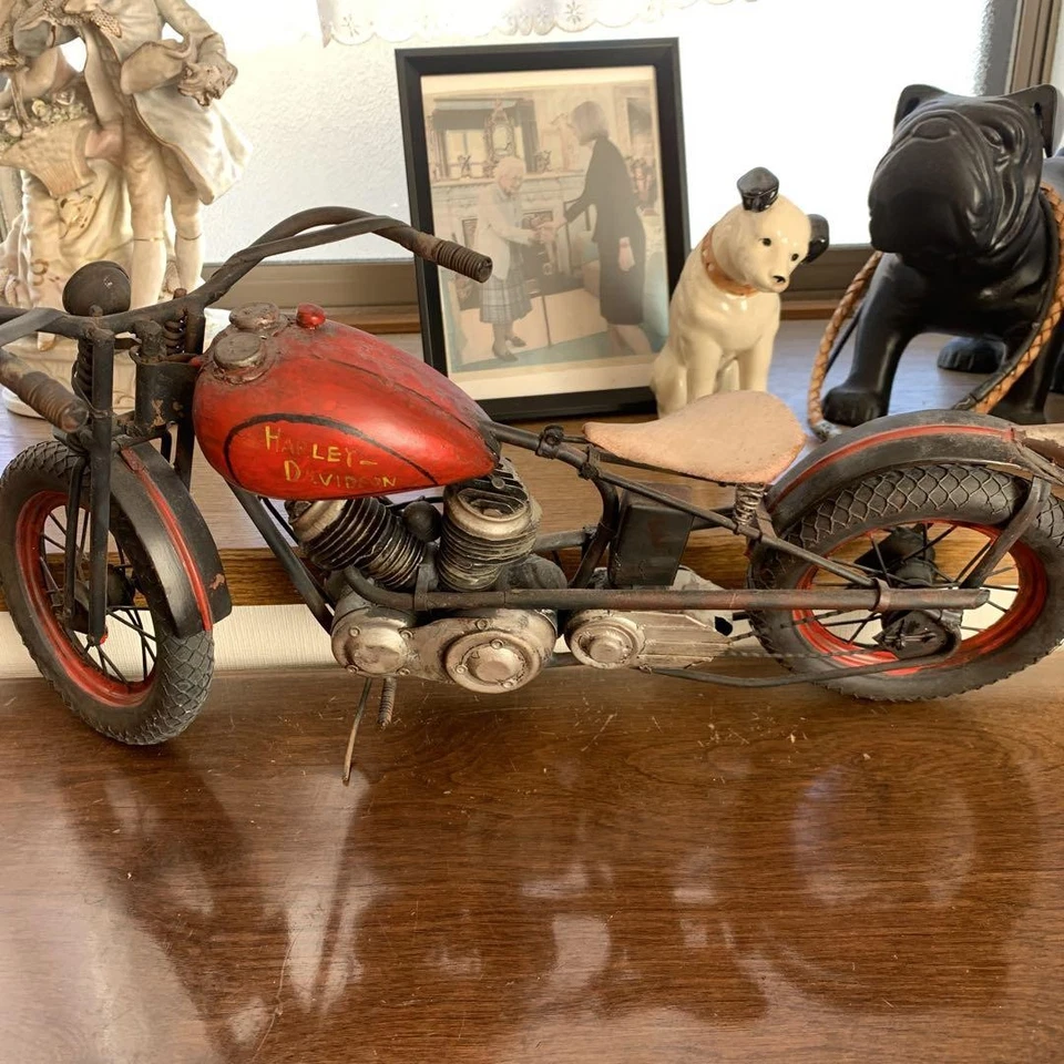 Harley-Davidson Knuckle Springer de hojalata modelo de motocicleta vintage coleccionable Foto 3 de 4