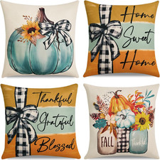Fall Decorations for Home-Throw Pillow Covers 18X18 in Set of 4,Pumpkin Linen Pi