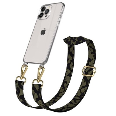 Silikon Handyhülle mit Band für Apple iPhone 13 Pro Max Camo Dunkelgrün - Gold