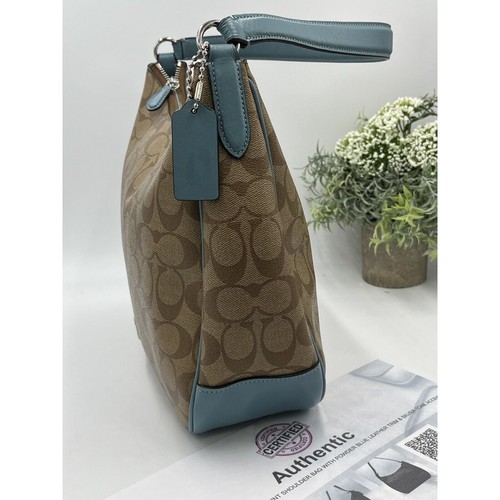 Coach F29209 borsa hobo tracolla kaki/blu firma rivestita pelle tela certificato di autenticità - Foto 6 di 16