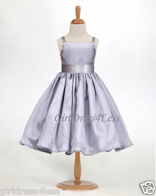 SILVER/GRAY SPAGHETTI STRAPS HOLIDAY FLOWER GIRL DRESS 12-18M 2 3/4 5/6 8 10 12