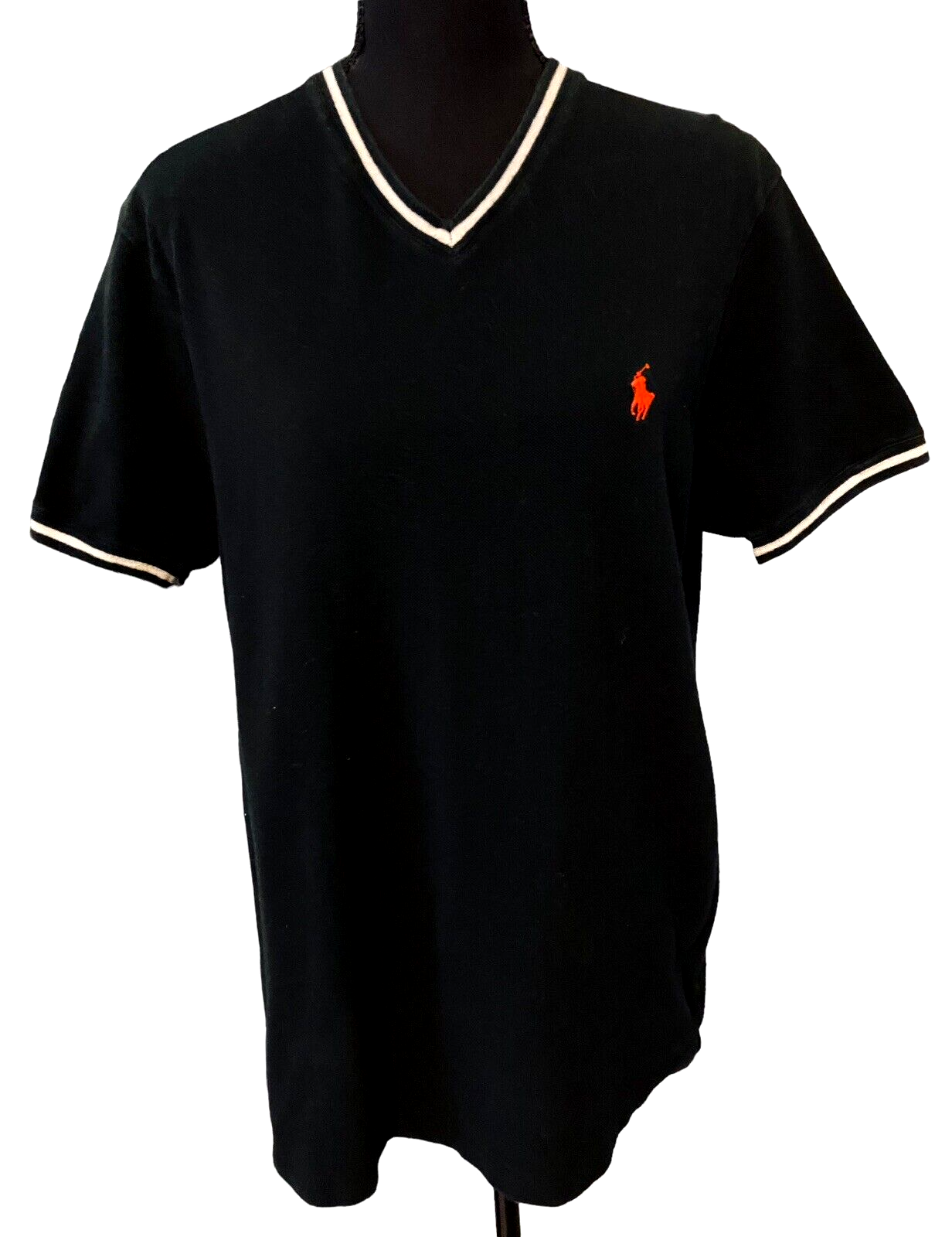 POLO BY RALPH LAUREN DESIGNER COLLO A V NERO DETTAGLIO BIANCO PONY ROSSO M