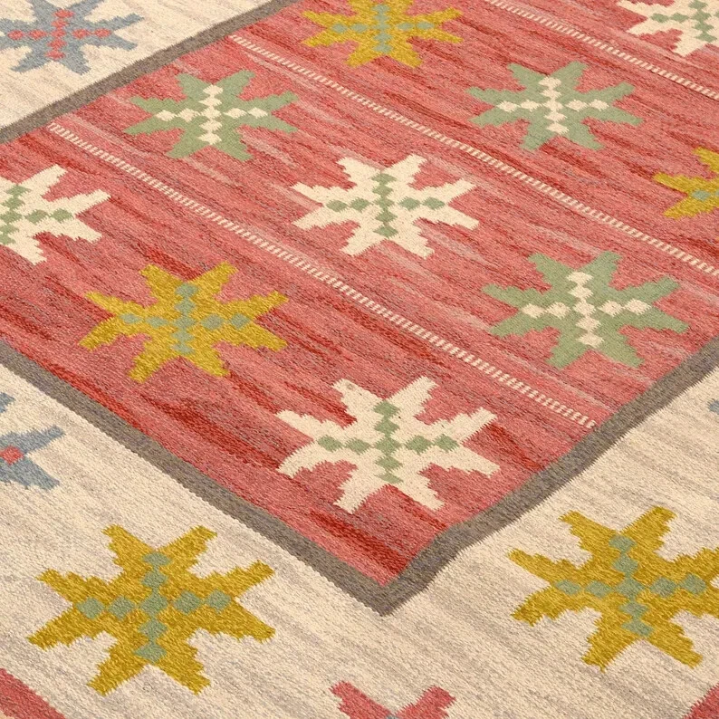 Handwoven Scandinavian Swedish Kilim Geometric Rug for Christmas Area Rug - Image 2 of 3