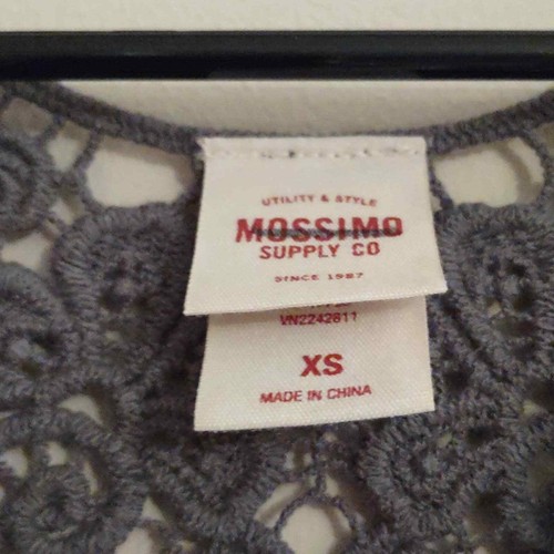 Mossimo Damen Gr. XS Strick Häkel Rücken Grau Streifen Cinch Taille Boho Top - Bild 2 von 5