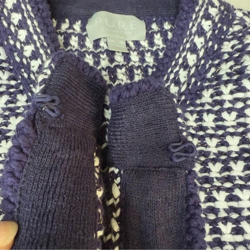 PURE Collection Chunky Hand Knit Navy White Shimmer Open Front Cardigan | 14/16 - 第 5/13 張圖片