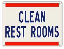 Vintage Style Metal Sign Small Clean Restrooms 9x12.