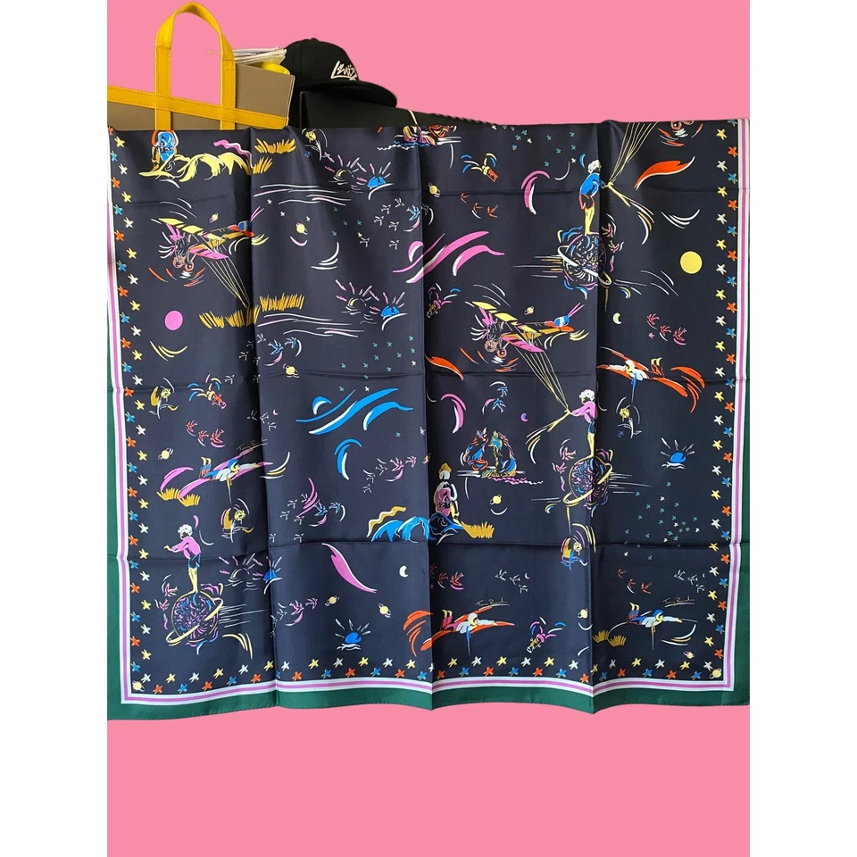 Tory Burch Daydream Seda Cuadrada Bufanda Talla 36"x36" Tory Azul Marino Verde Nuevo con Etiquetas Foto 3 de 4