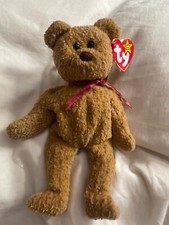 Curly beanie babies rare Ty, brown bear, 1993,1996 tag style 4052, d.o.b 4-12-96