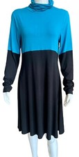 Karen Kane Jersey Color Block Turtleneck Long Sleeve Dress Teal Black L NEW NWT