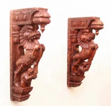 2 pcs Wooden Wall Bracket Dragon Yali Statue Corbel Entrance Door Architectural
