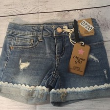 Hippie Girl NWT LiL  Girl Size 5 Shortie Reg-Rise Stretch Lace Trim Jean Short