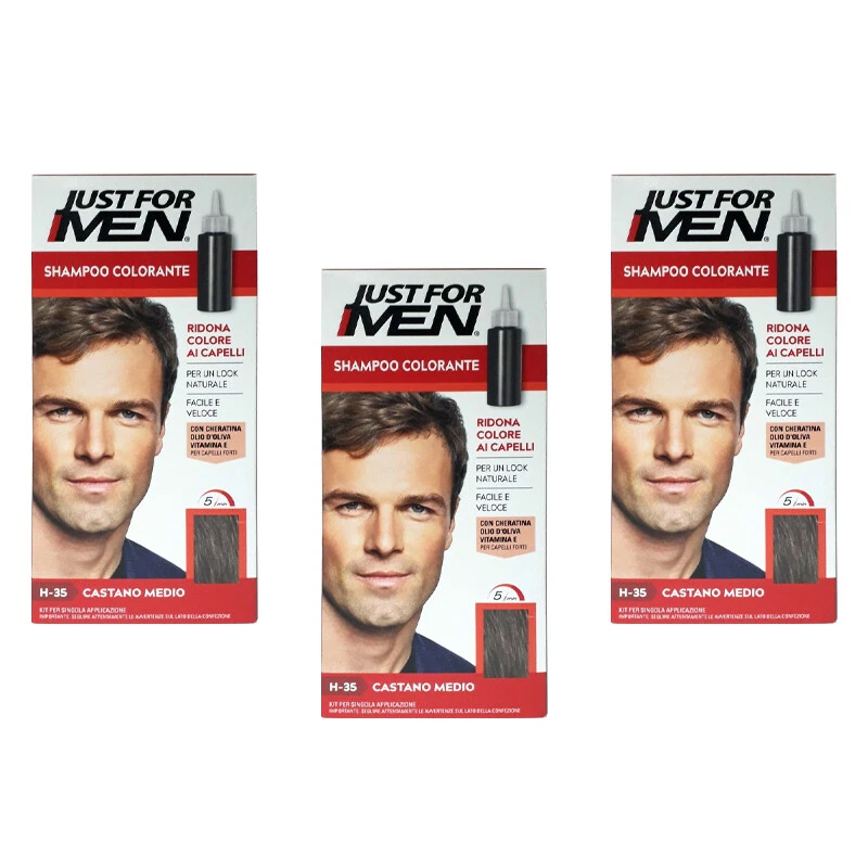 3pz JUST FOR MEN shampoo colorante colore castano medio NUOVO E ORIGINALE