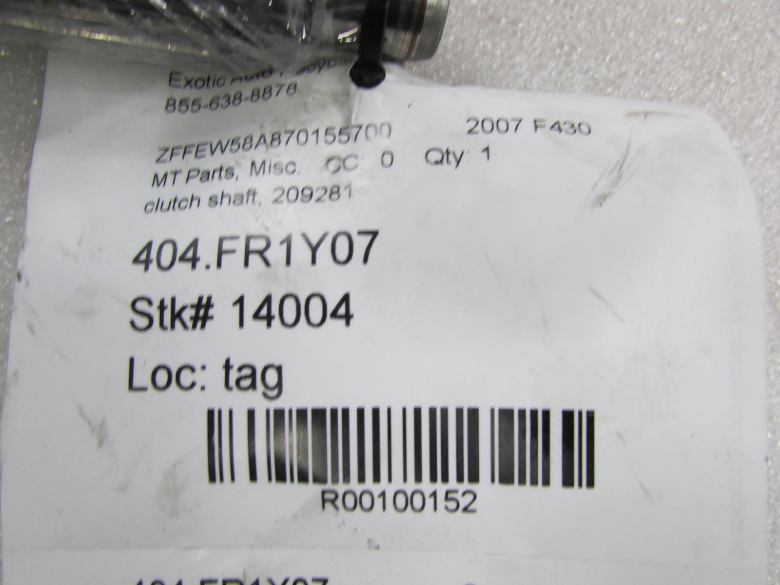 Ferrari F430, Clutch Shaft, Used,  P/N 209281